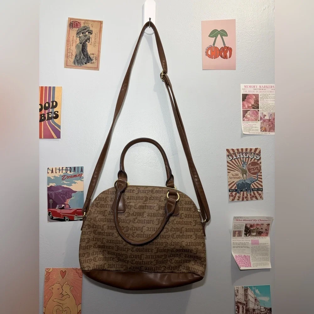 Juicy Couture Brown Logo Dome Satchel with Gold Chain